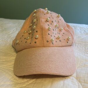 Embellished Pink Cap with Pearls and Studs